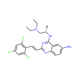 CCN(CC)C[C@H](C)Nc1nc(/C=C/c2c(Cl)cc(Cl)cc2Cl)nc2ccc(N)cc12 ZINC001772643067