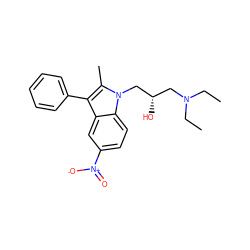 CCN(CC)C[C@H](O)Cn1c(C)c(-c2ccccc2)c2cc([N+](=O)[O-])ccc21 ZINC000002488395