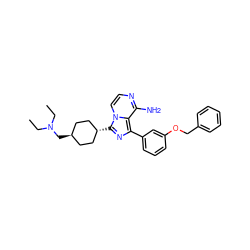 CCN(CC)C[C@H]1CC[C@H](c2nc(-c3cccc(OCc4ccccc4)c3)c3c(N)nccn32)CC1 ZINC000253855616