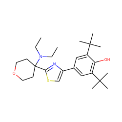 CCN(CC)C1(c2nc(-c3cc(C(C)(C)C)c(O)c(C(C)(C)C)c3)cs2)CCOCC1 ZINC000043205398