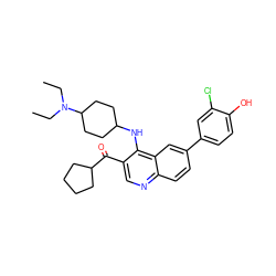 CCN(CC)C1CCC(Nc2c(C(=O)C3CCCC3)cnc3ccc(-c4ccc(O)c(Cl)c4)cc23)CC1 ZINC000203988633