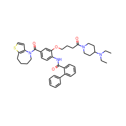 CCN(CC)C1CCN(C(=O)CCCOc2cc(C(=O)N3CCCCc4sccc43)ccc2NC(=O)c2ccccc2-c2ccccc2)CC1 ZINC000028106290