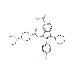 CCN(CC)C1CCN(C(=O)Cn2c(-c3ccc(Cl)cc3)c(C3CCCCC3)c3ccc(C(=O)O)cc32)CC1 ZINC000014210017