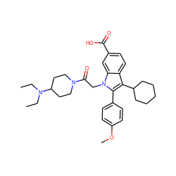 CCN(CC)C1CCN(C(=O)Cn2c(-c3ccc(OC)cc3)c(C3CCCCC3)c3ccc(C(=O)O)cc32)CC1 ZINC000028471645