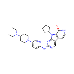 CCN(CC)C1CCN(c2ccc(Nc3ncc4c5cc[nH]c(=O)c5n(C5CCCC5)c4n3)nc2)CC1 ZINC000117681733