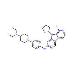 CCN(CC)C1CCN(c2ccc(Nc3ncc4c5ccnc(F)c5n(C5CCCC5)c4n3)nc2)CC1 ZINC000117688996