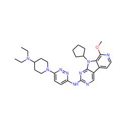 CCN(CC)C1CCN(c2ccc(Nc3ncc4c5ccnc(OC)c5n(C5CCCC5)c4n3)nn2)CC1 ZINC000117692967