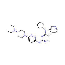 CCN(CC)C1CCN(c2ccc(Nc3ncc4c5ccncc5n(C5CCCC5)c4n3)nn2)CC1 ZINC000117687224