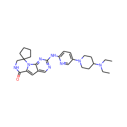 CCN(CC)C1CCN(c2ccc(Nc3ncc4cc5n(c4n3)C3(CCCC3)CNC5=O)nc2)CC1 ZINC000221182395