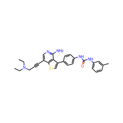 CCN(CC)CC#Cc1cnc(N)c2c(-c3ccc(NC(=O)Nc4cccc(C)c4)cc3)csc12 ZINC000063298209