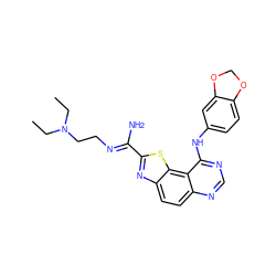 CCN(CC)CC/N=C(\N)c1nc2ccc3ncnc(Nc4ccc5c(c4)OCO5)c3c2s1 ZINC000207591649