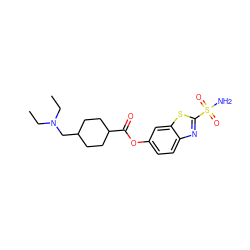 CCN(CC)CC1CCC(C(=O)Oc2ccc3nc(S(N)(=O)=O)sc3c2)CC1 ZINC000026509064