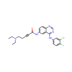 CCN(CC)CCC#CC(=O)Nc1ccc2ncnc(Nc3ccc(F)c(Cl)c3)c2c1 ZINC000013682411