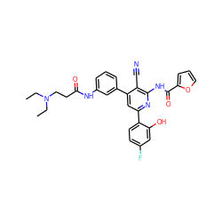 CCN(CC)CCC(=O)Nc1cccc(-c2cc(-c3ccc(F)cc3O)nc(NC(=O)c3ccco3)c2C#N)c1 ZINC000053295414