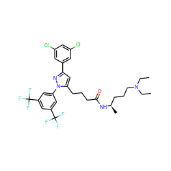 CCN(CC)CCC[C@@H](C)NC(=O)CCCc1cc(-c2cc(Cl)cc(Cl)c2)nn1-c1cc(C(F)(F)F)cc(C(F)(F)F)c1 ZINC000028887504