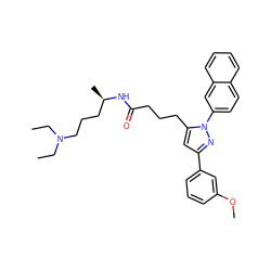 CCN(CC)CCC[C@@H](C)NC(=O)CCCc1cc(-c2cccc(OC)c2)nn1-c1ccc2ccccc2c1 ZINC000028887457