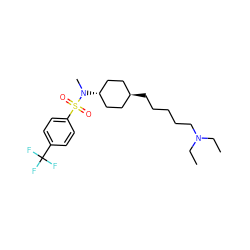 CCN(CC)CCCCC[C@H]1CC[C@H](N(C)S(=O)(=O)c2ccc(C(F)(F)F)cc2)CC1 ZINC000261142934