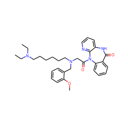 CCN(CC)CCCCCCN(CC(=O)N1c2ccccc2C(=O)Nc2cccnc21)Cc1ccccc1OC ZINC000026992621