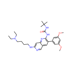 CCN(CC)CCCCNc1cc2nc(NC(=O)NC(C)(C)C)c(-c3cc(OC)cc(OC)c3)cc2cn1 ZINC000013647835