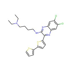 CCN(CC)CCCCNc1nc2cc(Cl)c(Cl)cc2nc1-c1ccc(-c2cccs2)s1 ZINC000002007560