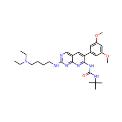 CCN(CC)CCCCNc1ncc2cc(-c3cc(OC)cc(OC)c3)c(NC(=O)NC(C)(C)C)nc2n1 ZINC000003870533