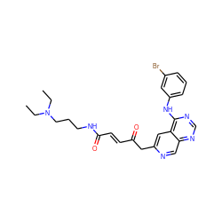 CCN(CC)CCCNC(=O)/C=C/C(=O)Cc1cc2c(Nc3cccc(Br)c3)ncnc2cn1 ZINC000040861549