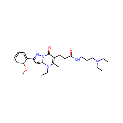 CCN(CC)CCCNC(=O)CCc1c(C)n(CC)c2cc(-c3ccccc3OC)nn2c1=O ZINC000008598693