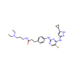 CCN(CC)CCCNC(=O)CCc1ccc(Nc2ncc(Br)c(Nc3cc(C4CC4)[nH]n3)n2)cc1 ZINC000136804751