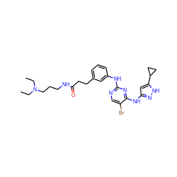 CCN(CC)CCCNC(=O)CCc1cccc(Nc2ncc(Br)c(Nc3cc(C4CC4)[nH]n3)n2)c1 ZINC000203005841