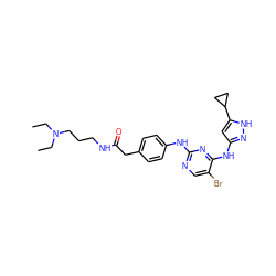 CCN(CC)CCCNC(=O)Cc1ccc(Nc2ncc(Br)c(Nc3cc(C4CC4)[nH]n3)n2)cc1 ZINC000138893268