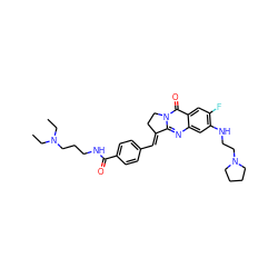 CCN(CC)CCCNC(=O)c1ccc(/C=C2\CCn3c2nc2cc(NCCN4CCCC4)c(F)cc2c3=O)cc1 ZINC001772584505