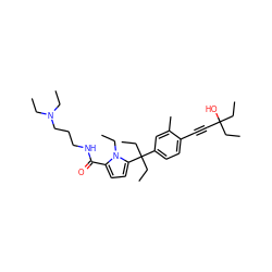 CCN(CC)CCCNC(=O)c1ccc(C(CC)(CC)c2ccc(C#CC(O)(CC)CC)c(C)c2)n1CC ZINC001772639753