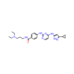 CCN(CC)CCCNC(=O)c1ccc(Nc2nccc(Nc3cc(C4CC4)n[nH]3)n2)cc1 ZINC000141763256