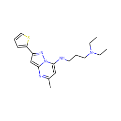 CCN(CC)CCCNc1cc(C)nc2cc(-c3cccs3)nn12 ZINC000004980296