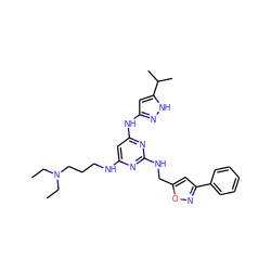 CCN(CC)CCCNc1cc(Nc2cc(C(C)C)[nH]n2)nc(NCc2cc(-c3ccccc3)no2)n1 ZINC000203004383