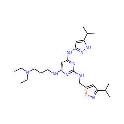 CCN(CC)CCCNc1cc(Nc2cc(C(C)C)[nH]n2)nc(NCc2cc(C(C)C)no2)n1 ZINC000139985233