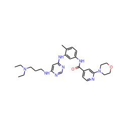 CCN(CC)CCCNc1cc(Nc2cc(NC(=O)c3ccnc(N4CCOCC4)c3)ccc2C)ncn1 ZINC000028392651