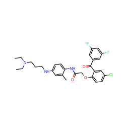 CCN(CC)CCCNc1ccc(NC(=O)COc2ccc(Cl)cc2C(=O)c2cc(F)cc(F)c2)c(C)c1 ZINC000028567538