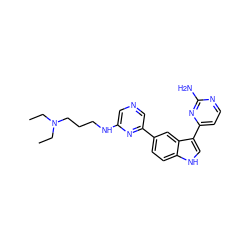 CCN(CC)CCCNc1cncc(-c2ccc3[nH]cc(-c4ccnc(N)n4)c3c2)n1 ZINC000169348288