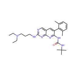 CCN(CC)CCCNc1ncc2cc(-c3c(C)cccc3C)c(NC(=O)NC(C)(C)C)nc2n1 ZINC000013862906