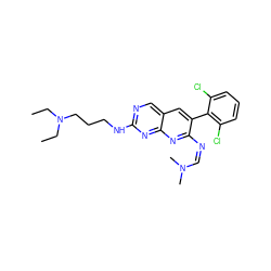 CCN(CC)CCCNc1ncc2cc(-c3c(Cl)cccc3Cl)c(/N=C\N(C)C)nc2n1 ZINC000013862923