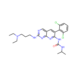 CCN(CC)CCCNc1ncc2cc(-c3c(Cl)cccc3Cl)c(NC(=O)NC(C)C)nc2n1 ZINC000013862913