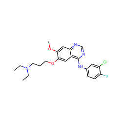 CCN(CC)CCCOc1cc2c(Nc3ccc(F)c(Cl)c3)ncnc2cc1OC ZINC000001893557