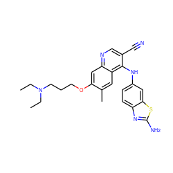 CCN(CC)CCCOc1cc2ncc(C#N)c(Nc3ccc4nc(N)sc4c3)c2cc1C ZINC000040891626