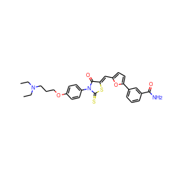 CCN(CC)CCCOc1ccc(N2C(=O)/C(=C/c3ccc(-c4cccc(C(N)=O)c4)o3)SC2=S)cc1 ZINC000084689899