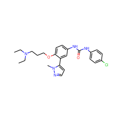 CCN(CC)CCCOc1ccc(NC(=O)Nc2ccc(Cl)cc2)cc1-c1ccnn1C ZINC000045253308