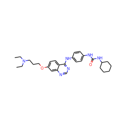 CCN(CC)CCCOc1ccc2c(Nc3ccc(NC(=O)NC4CCCCC4)cc3)ncnc2c1 ZINC000198323275