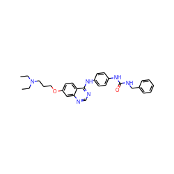 CCN(CC)CCCOc1ccc2c(Nc3ccc(NC(=O)NCc4ccccc4)cc3)ncnc2c1 ZINC000198322695