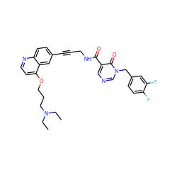 CCN(CC)CCCOc1ccnc2ccc(C#CCNC(=O)c3cncn(Cc4ccc(F)c(F)c4)c3=O)cc12 ZINC000096176244