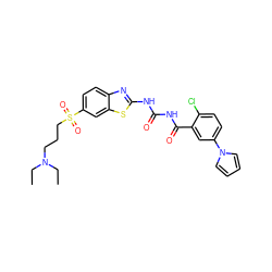 CCN(CC)CCCS(=O)(=O)c1ccc2nc(NC(=O)NC(=O)c3cc(-n4cccc4)ccc3Cl)sc2c1 ZINC000059244336